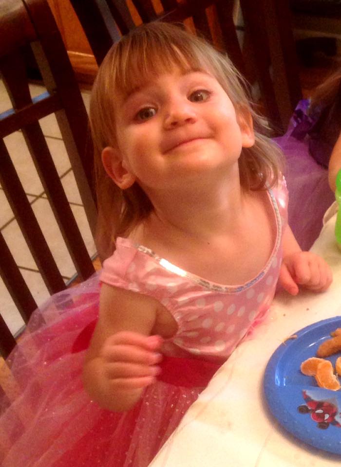 Two-year-old Angelina Brunke in pink tutu dress