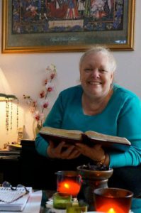 Connie Gibson reading her Bible in China